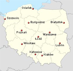 polskie miasta na mapie
